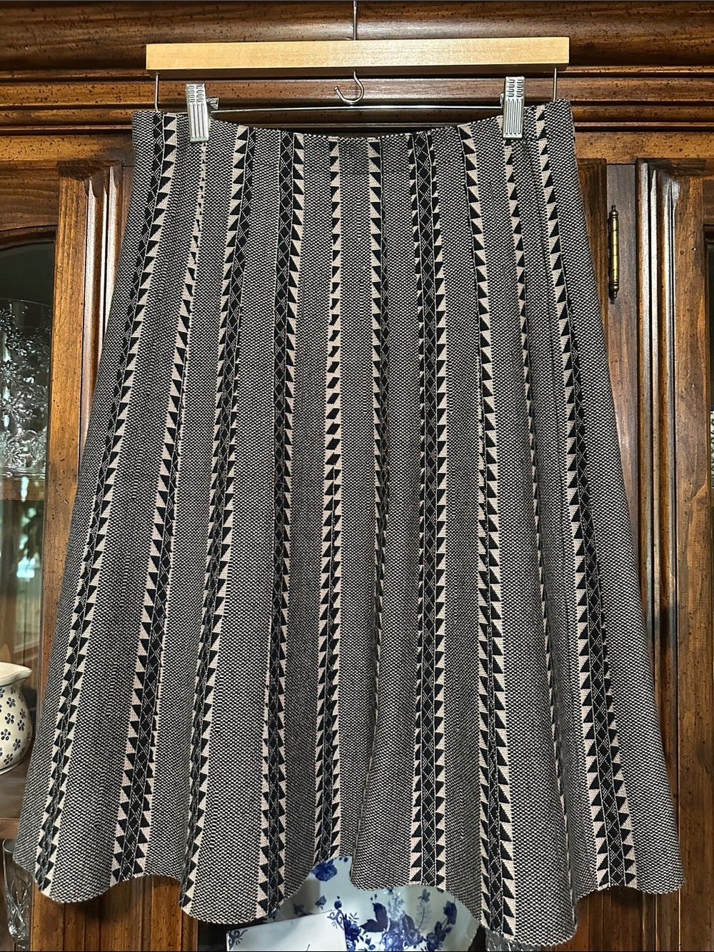 Milano Black and Cream Geometric A-Line Skirt